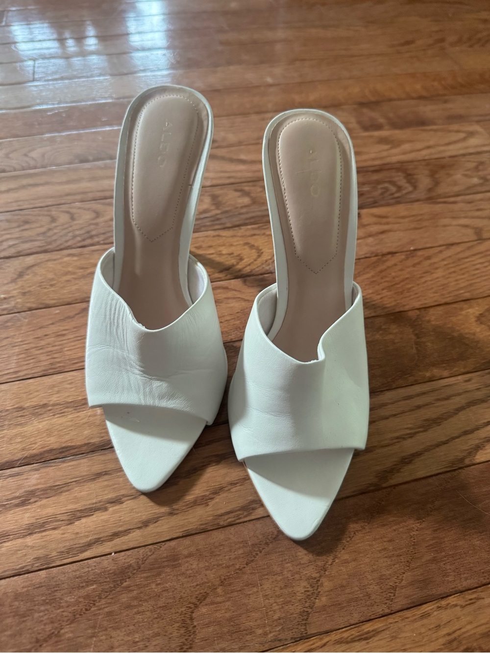 Aldo Women's White Open-Toe Slip-On Heeled Mules